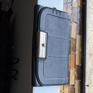 Coach Black Leather Clutch with Silver Accent